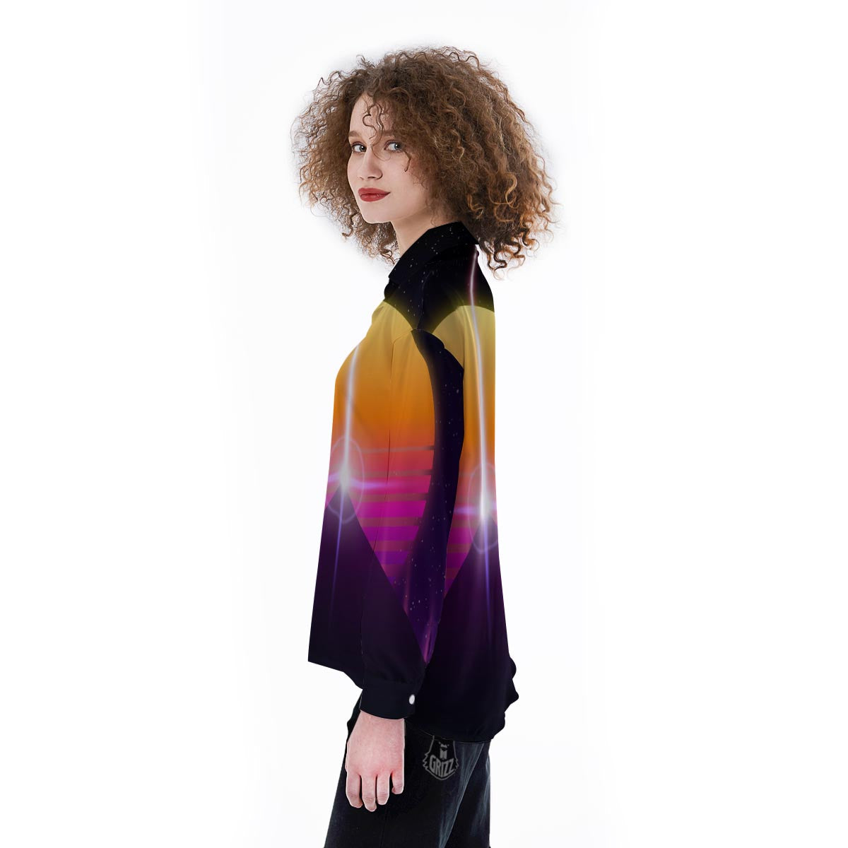 Pyramid Synthwave Print Women's Long Sleeve Shirts-grizzshop
