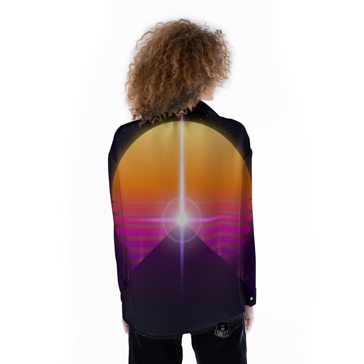 Pyramid Synthwave Print Women's Long Sleeve Shirts-grizzshop