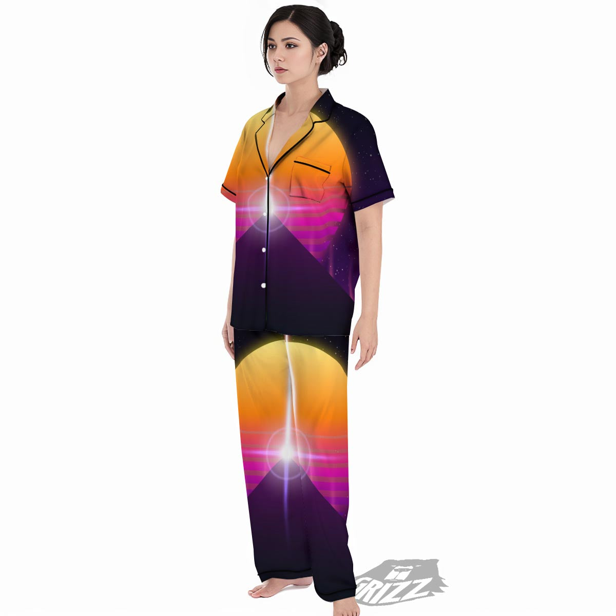Pyramid Synthwave Print Women's Pajamas Set-grizzshop