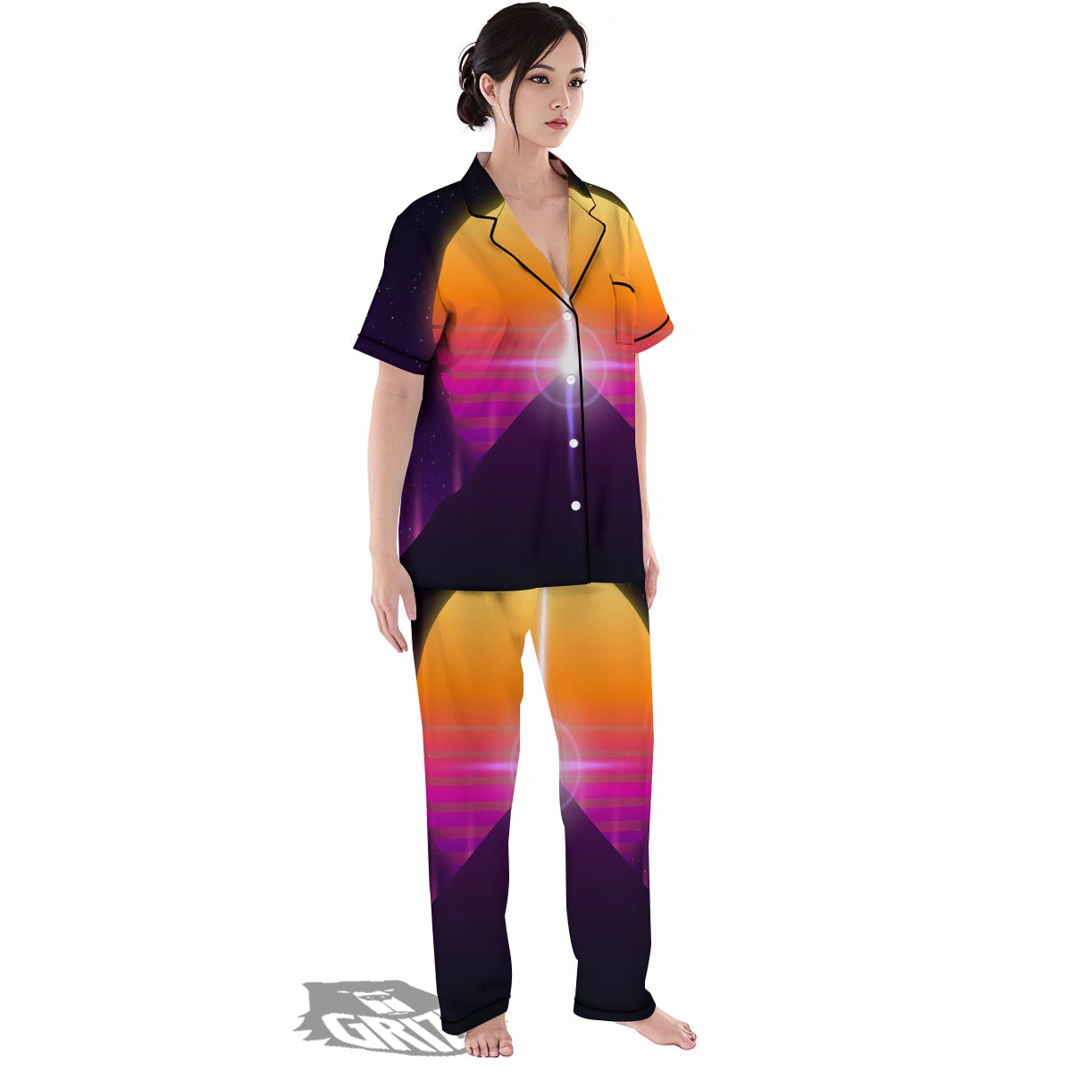 Pyramid Synthwave Print Women's Pajamas Set-grizzshop