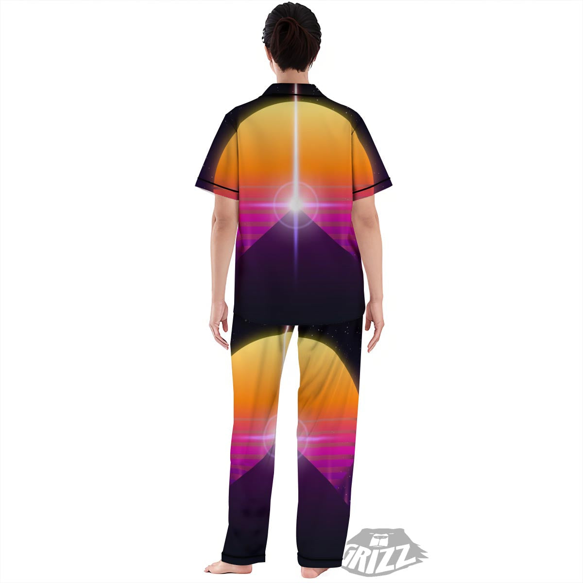 Pyramid Synthwave Print Women's Pajamas Set-grizzshop