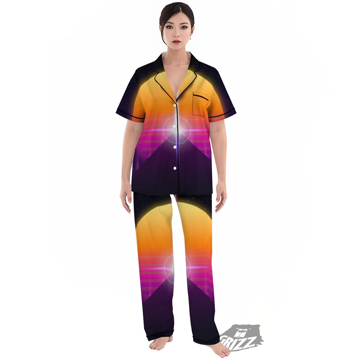 Pyramid Synthwave Print Women's Pajamas Set-grizzshop