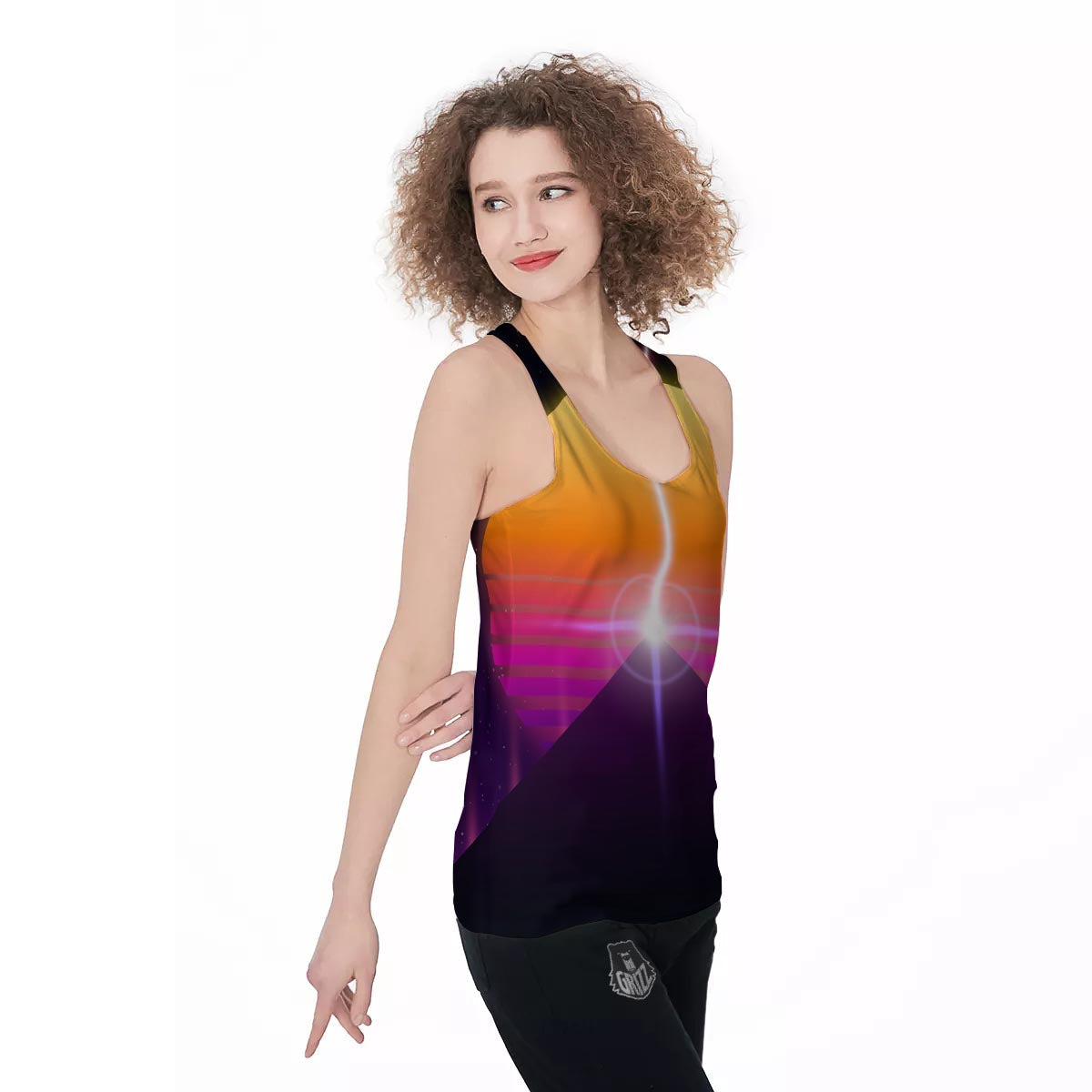 Pyramid Synthwave Print Women's Racerback Tank Top-grizzshop