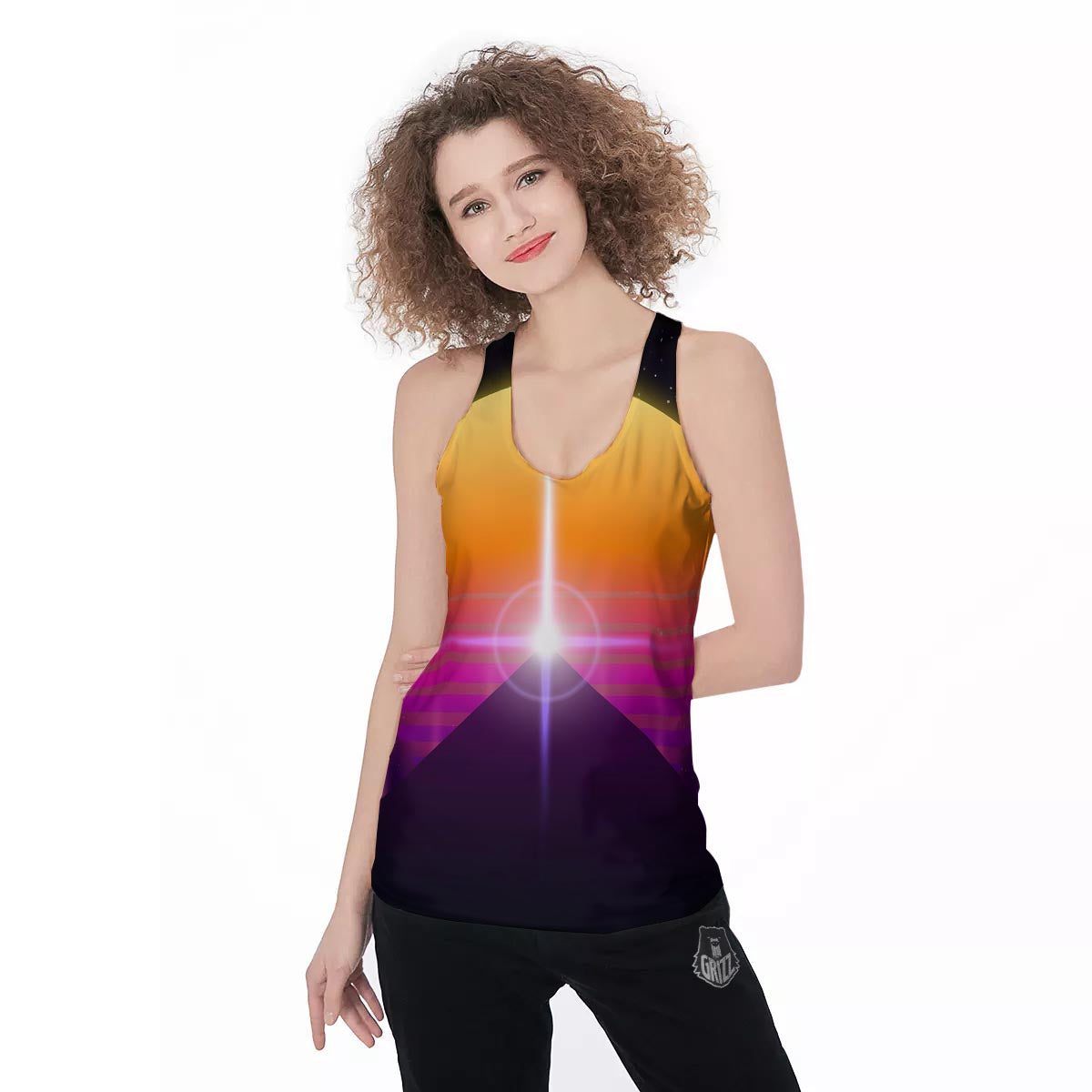 Pyramid Synthwave Print Women's Racerback Tank Top-grizzshop