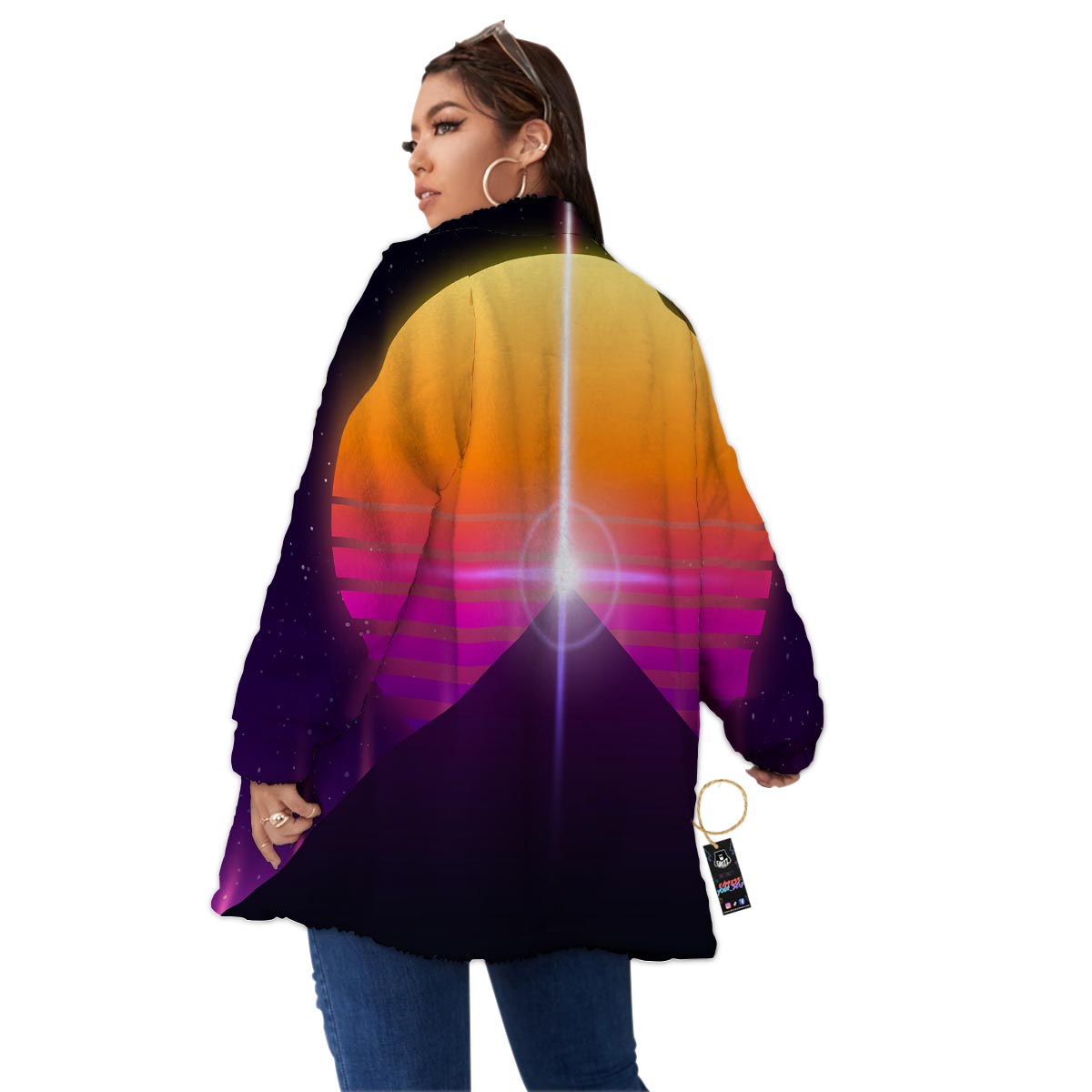 Pyramid Synthwave Print Women's Sherpa Jacket-grizzshop