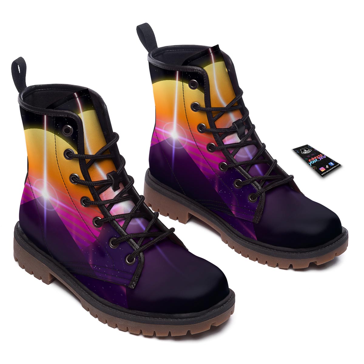 Pyramid Synthwave Print Work Boots-grizzshop
