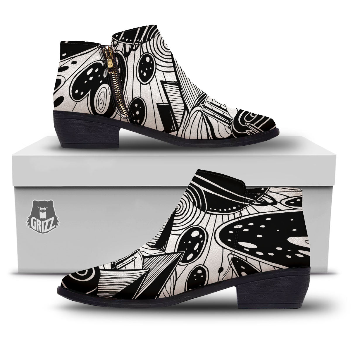 Pyramid UFO Print Ankle Boots-grizzshop
