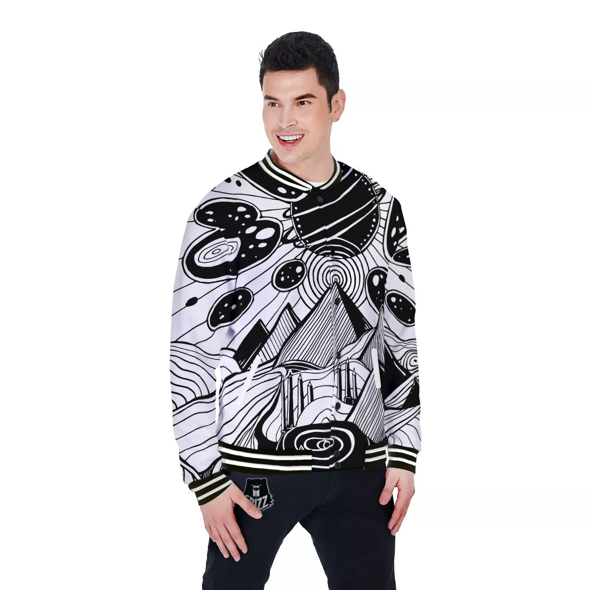 Pyramid UFO Print Baseball Jacket-grizzshop
