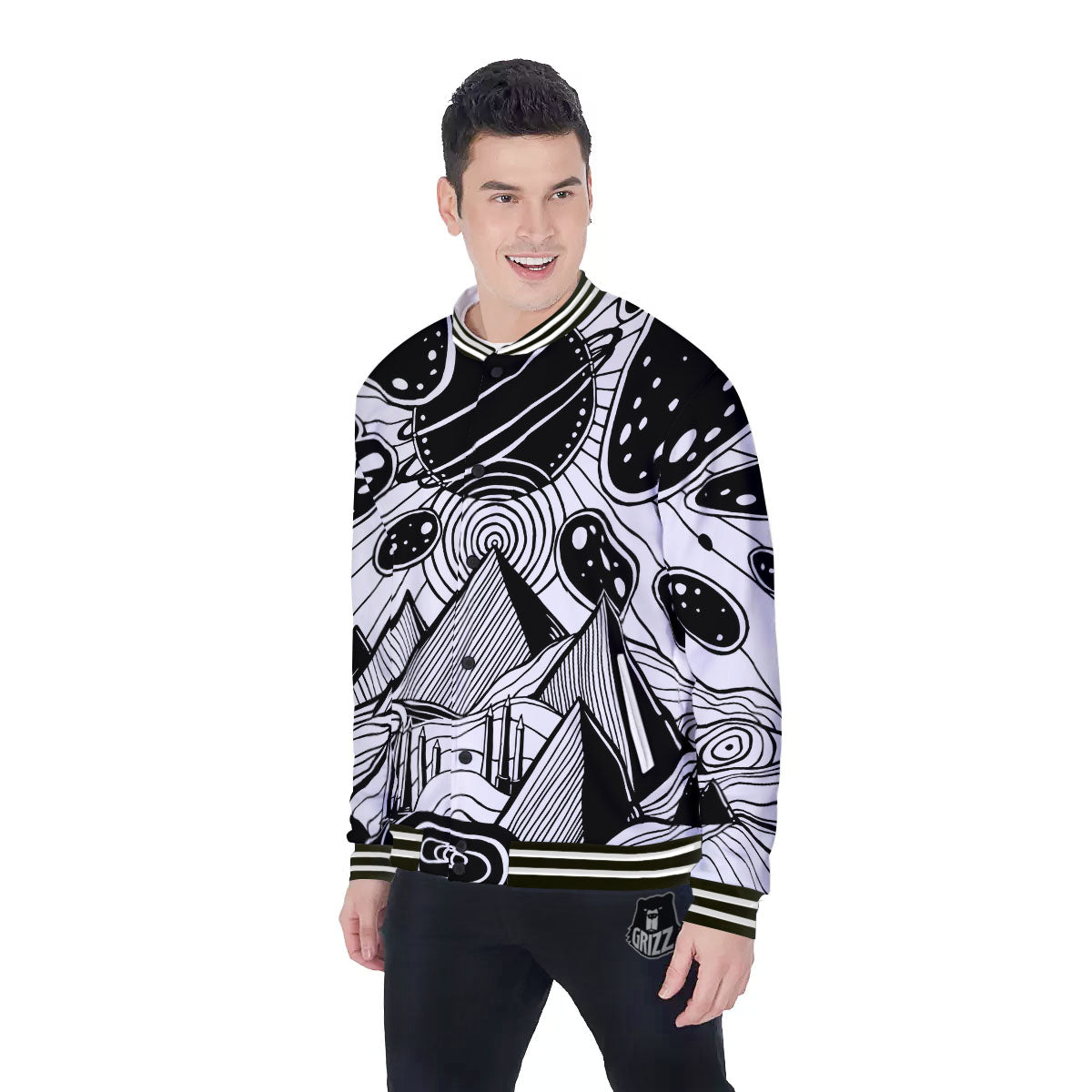 Pyramid UFO Print Baseball Jacket-grizzshop