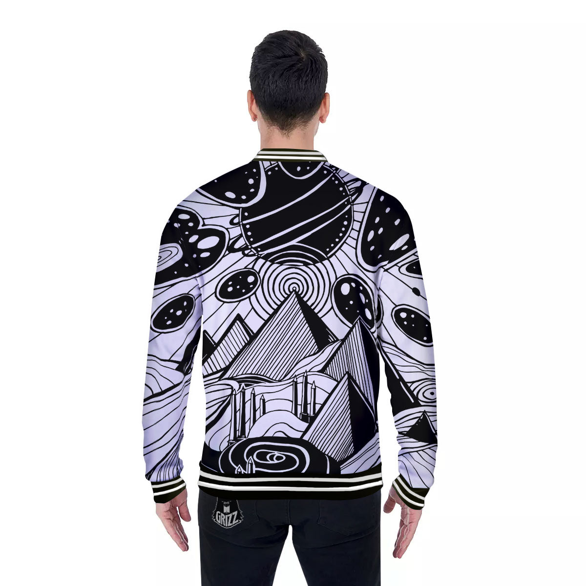 Pyramid UFO Print Baseball Jacket-grizzshop