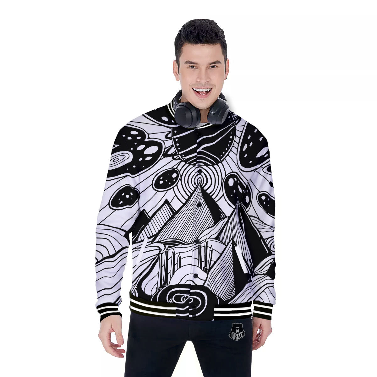 Pyramid UFO Print Baseball Jacket-grizzshop
