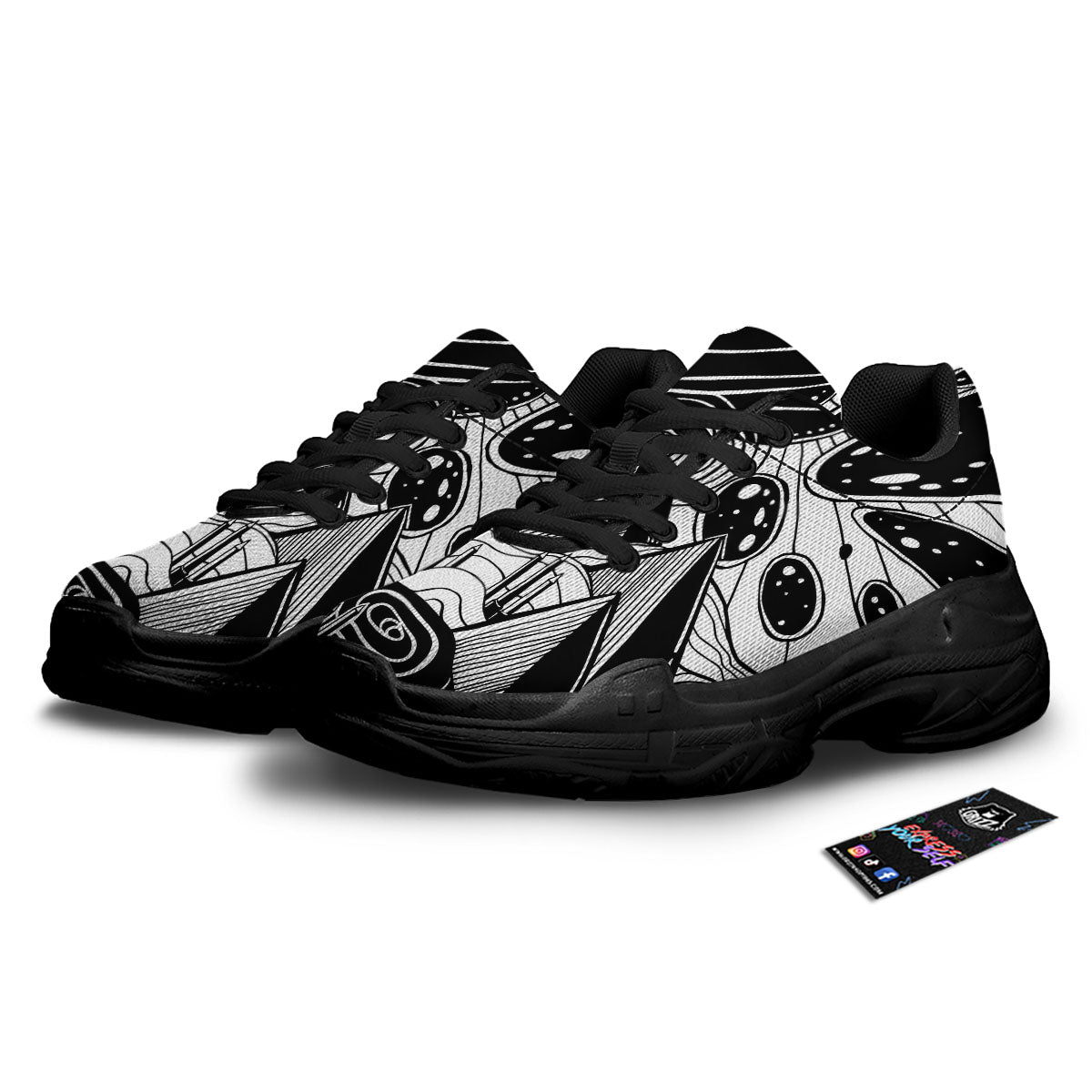 Pyramid UFO Print Black Chunky Shoes-grizzshop