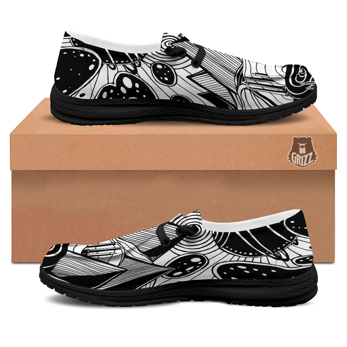 Pyramid UFO Print Black Loafers-grizzshop