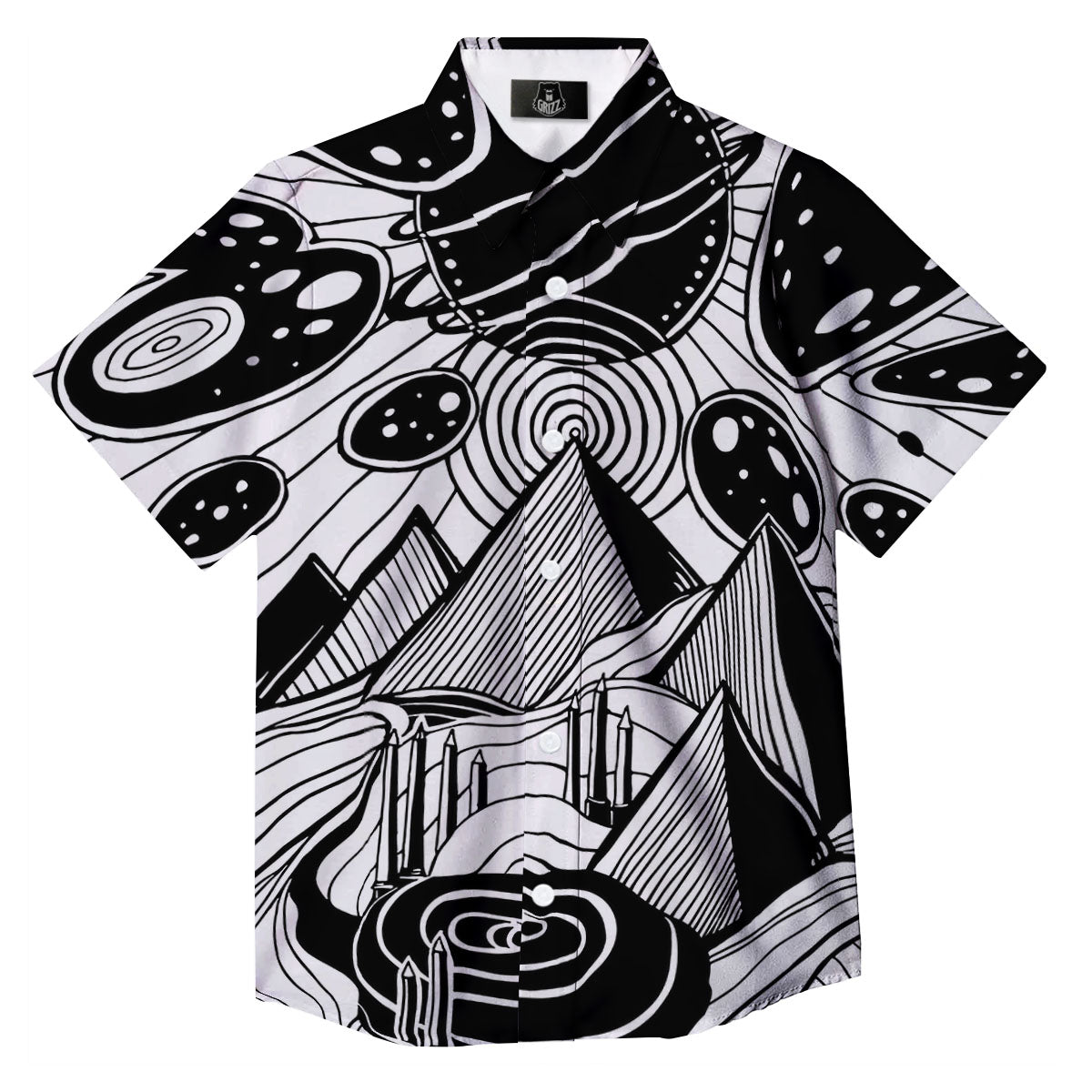 Pyramid UFO Print Button Up Shirt-grizzshop