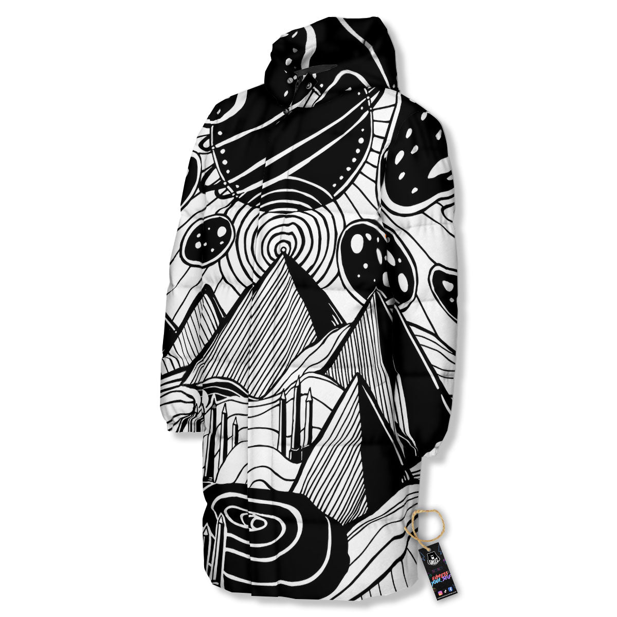 Pyramid UFO Print Long Down Jacket-grizzshop