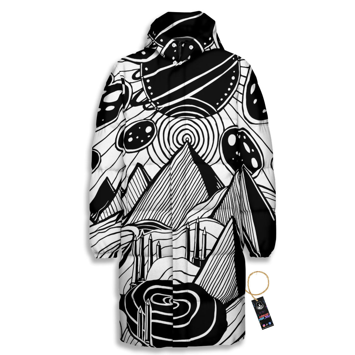 Pyramid UFO Print Long Down Jacket-grizzshop