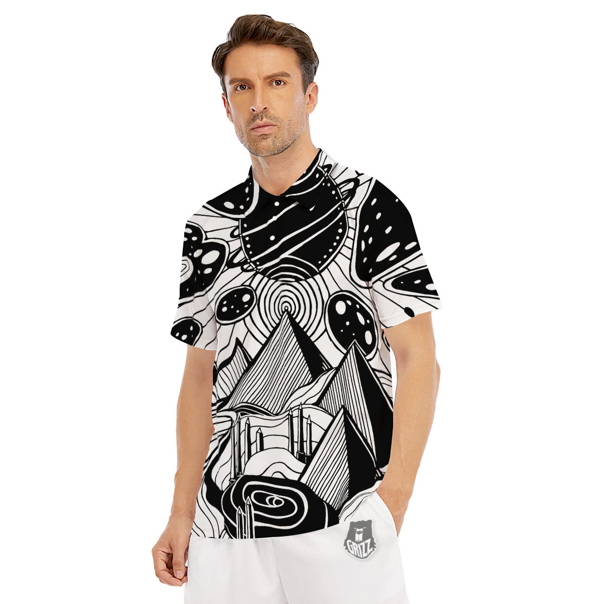 Pyramid UFO Print Men's Golf Shirts-grizzshop