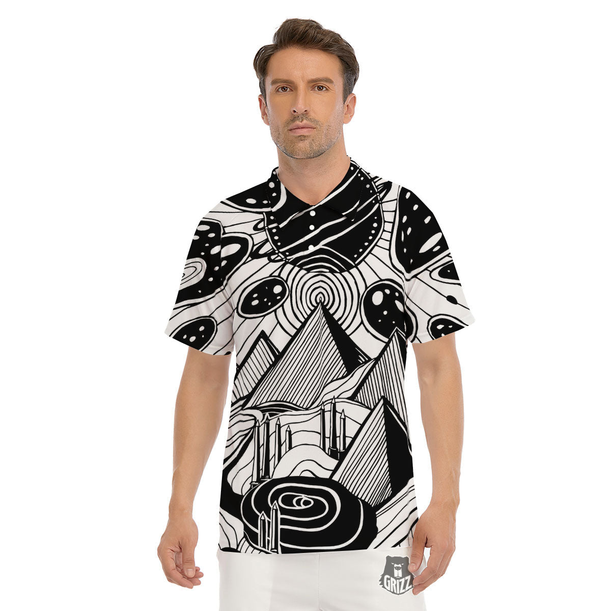Pyramid UFO Print Men's Golf Shirts-grizzshop