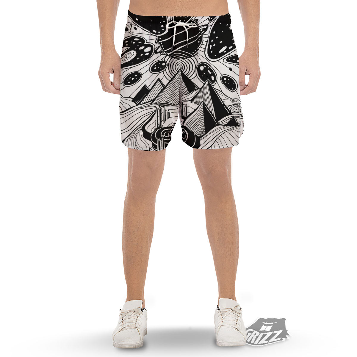 Pyramid UFO Print Men's Gym Shorts-grizzshop