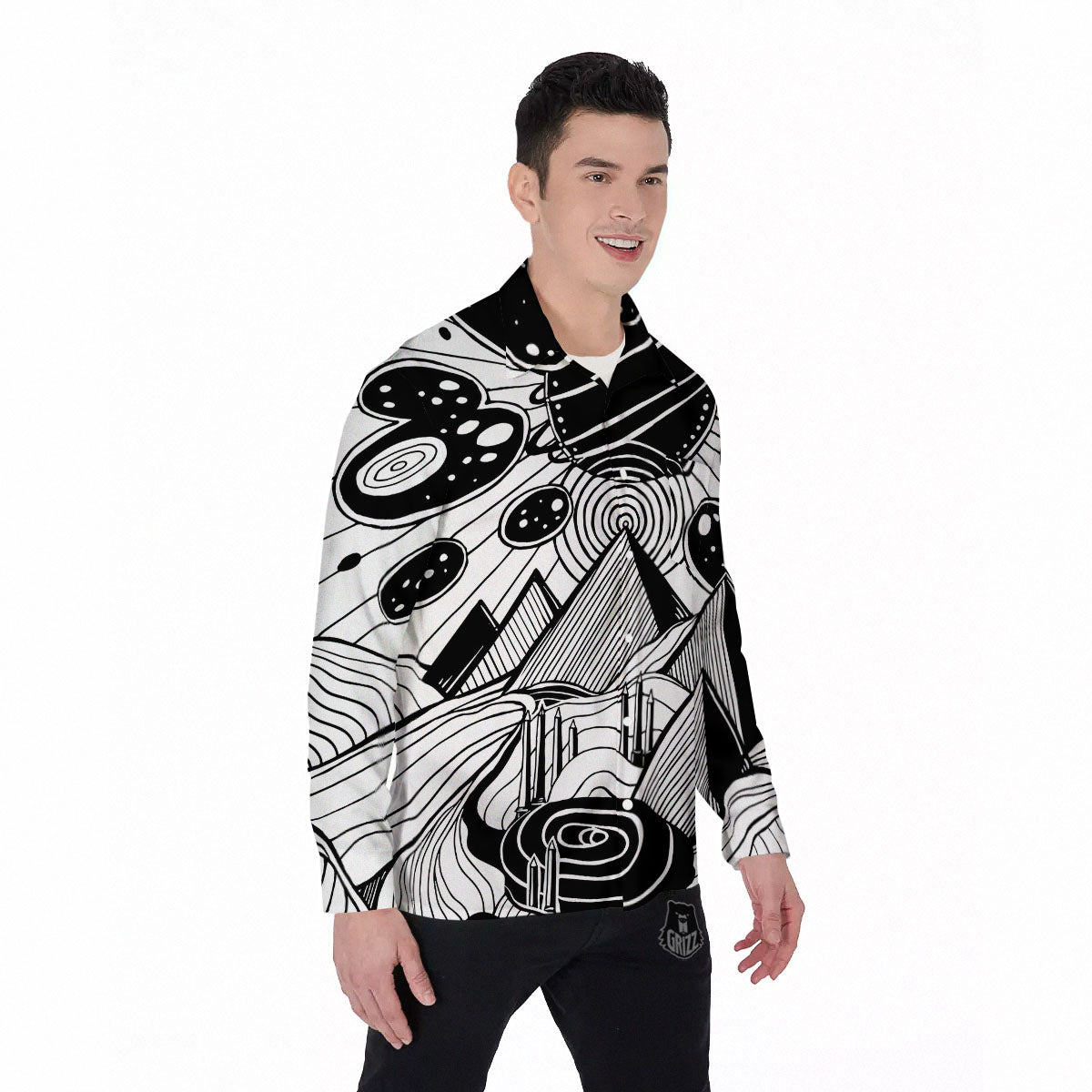 Pyramid UFO Print Men's Long Sleeve Shirts-grizzshop