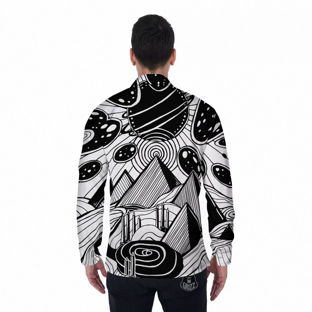 Pyramid UFO Print Men's Long Sleeve Shirts-grizzshop