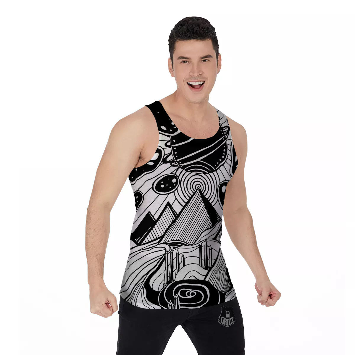 Pyramid UFO Print Men's Tank Top-grizzshop