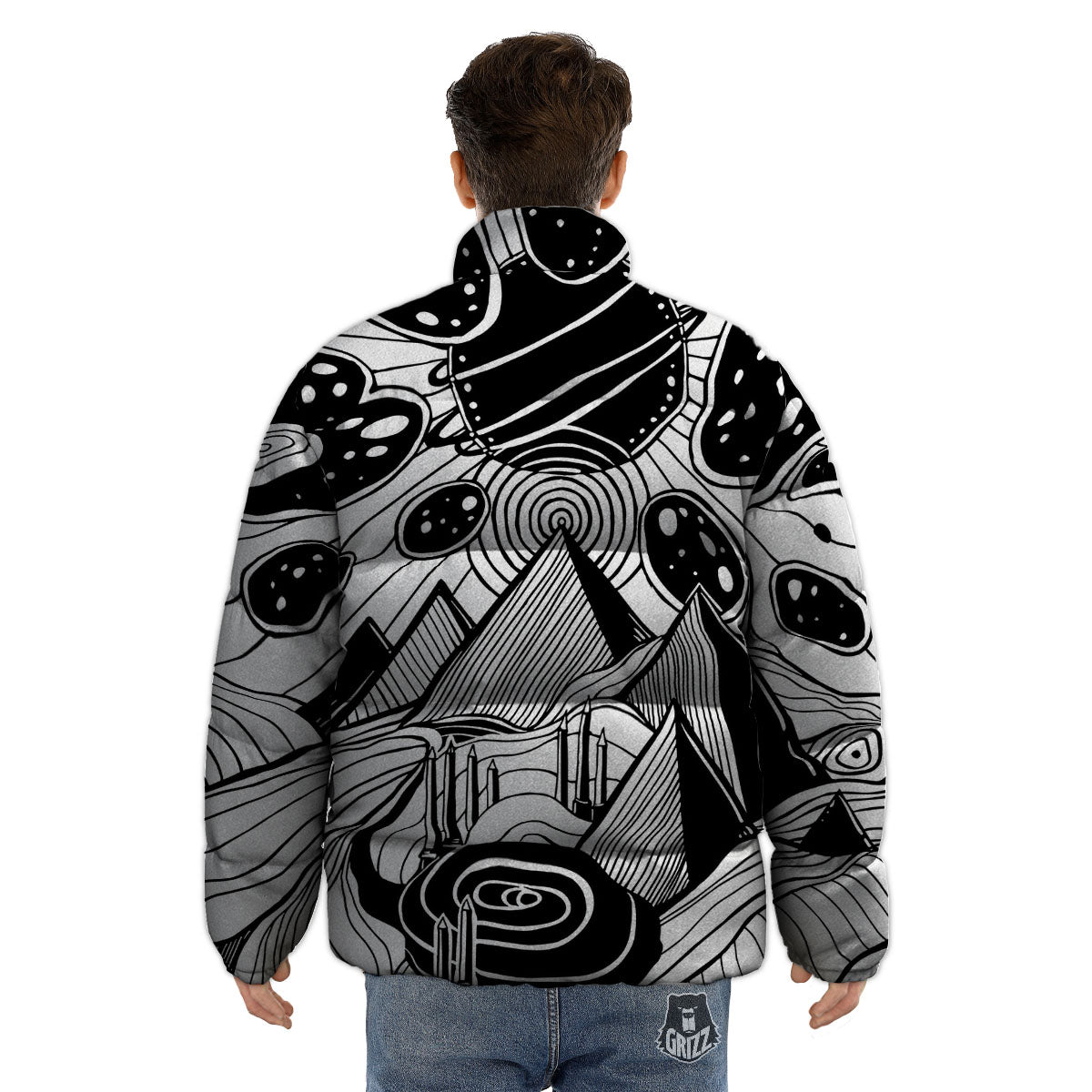 Pyramid UFO Print Puffer Jacket-grizzshop