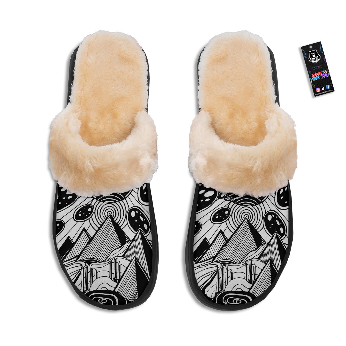 Pyramid UFO Print Slippers-grizzshop