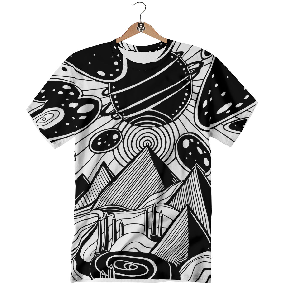 Pyramid UFO Print T-Shirt-grizzshop