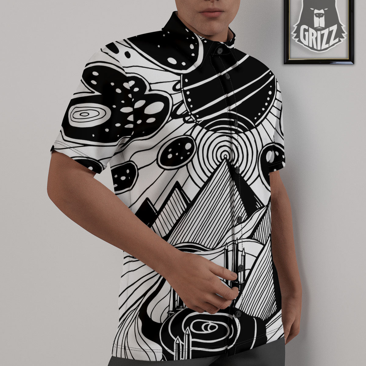 Pyramid UFO Print Untucked Shirts-grizzshop