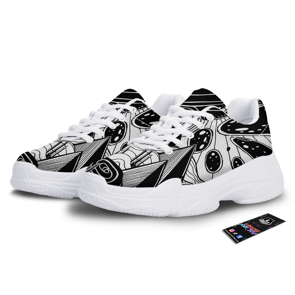 Pyramid UFO Print White Chunky Shoes-grizzshop