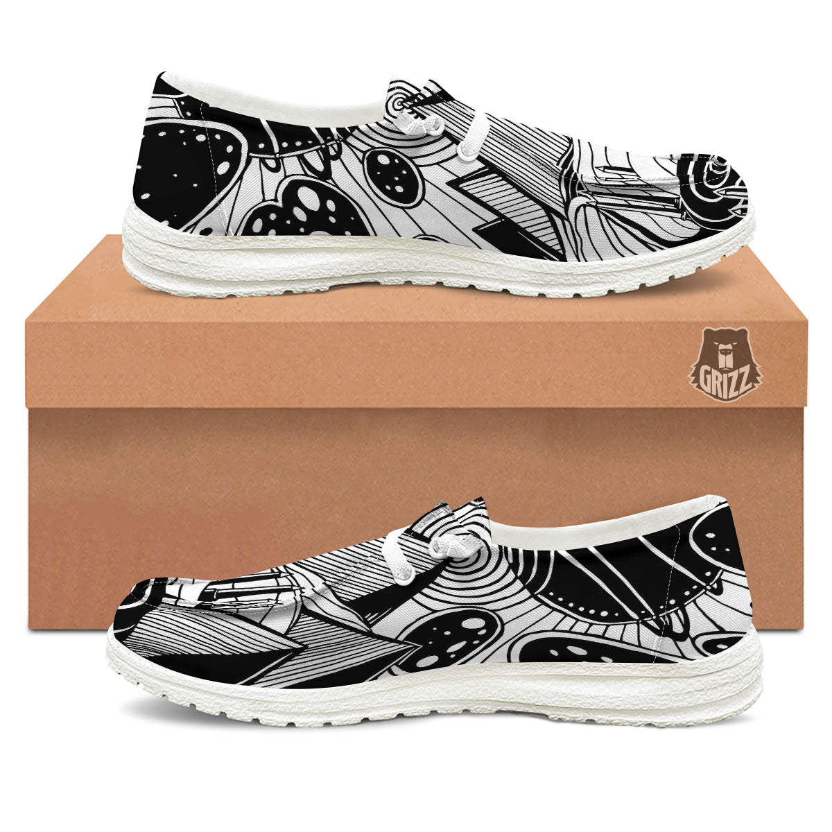 Pyramid UFO Print White Loafers-grizzshop