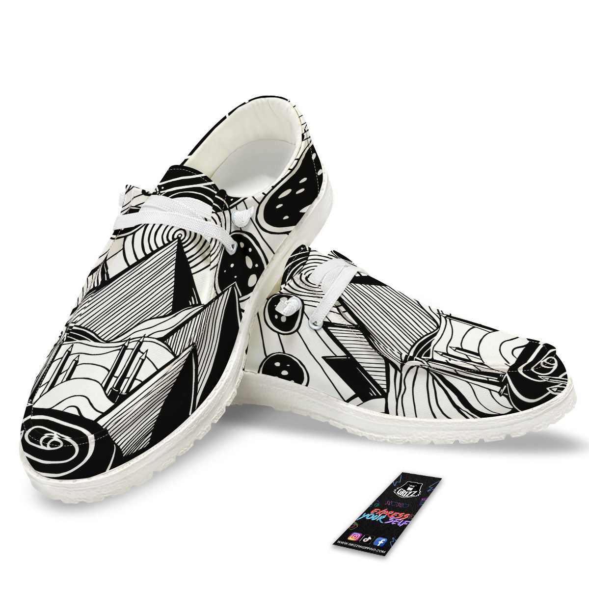Pyramid UFO Print White Loafers-grizzshop