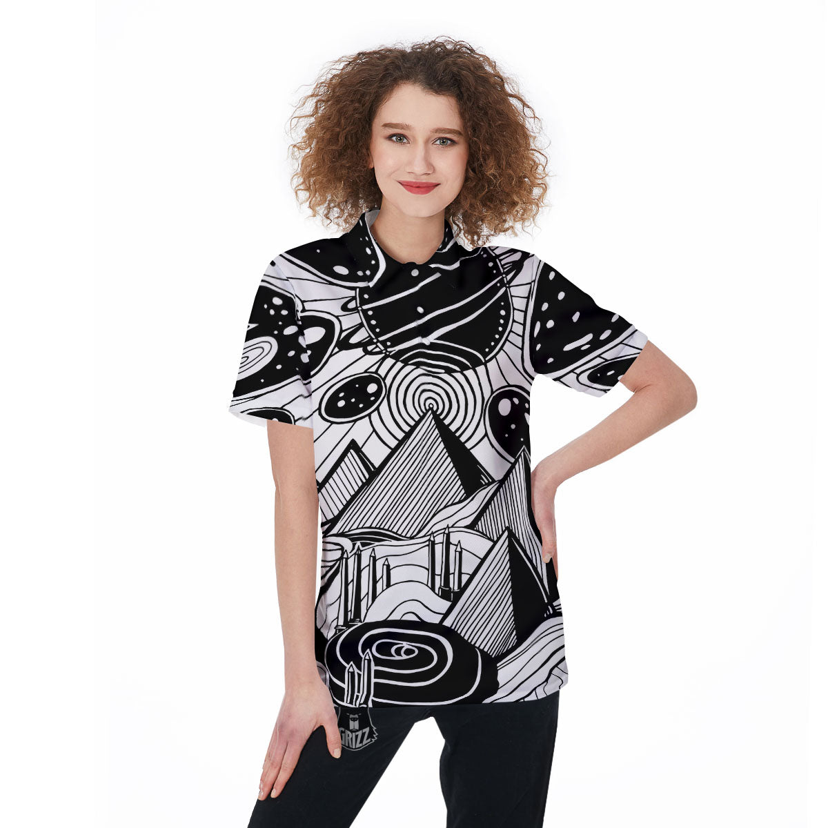 Pyramid UFO Print Women's Golf Shirts-grizzshop