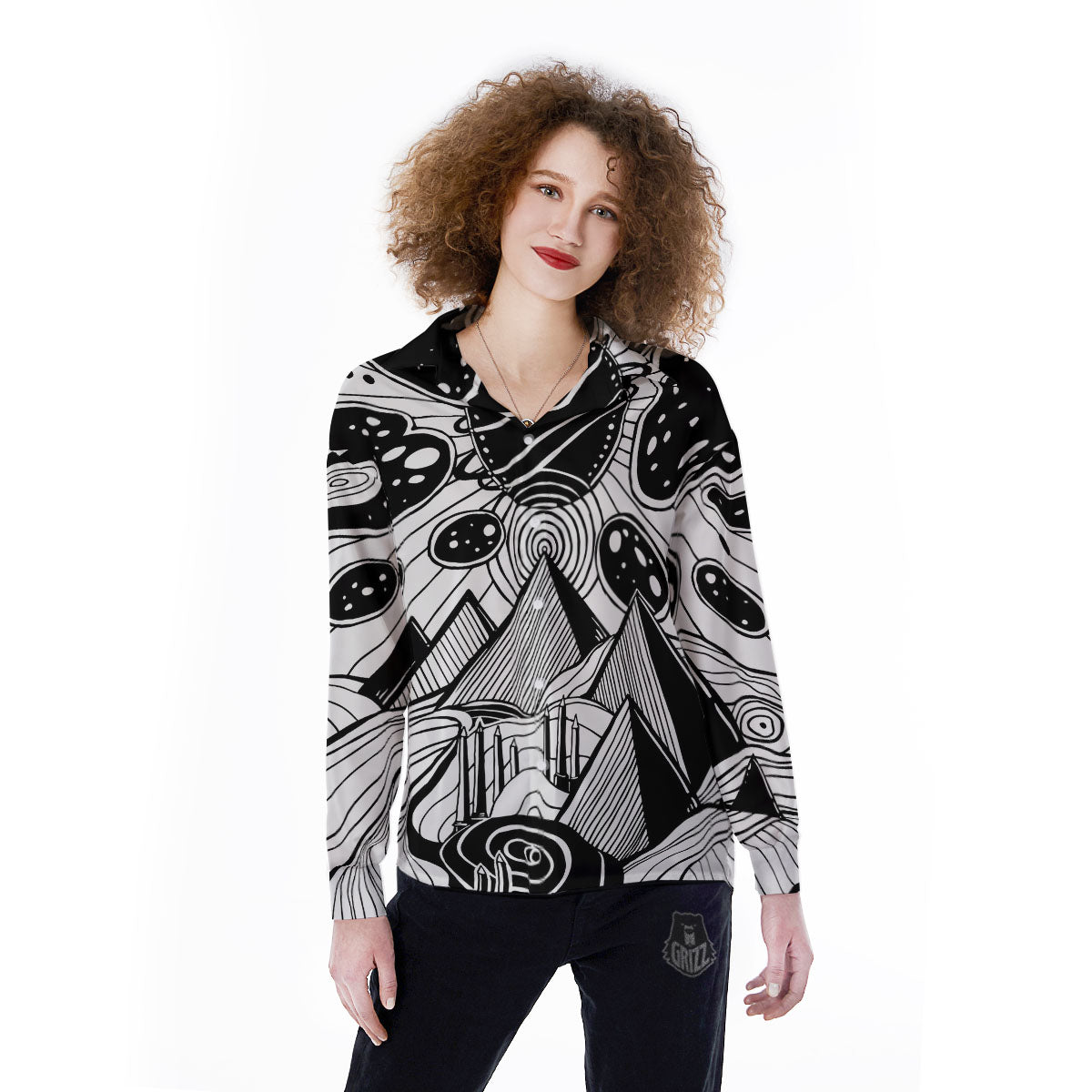 Pyramid UFO Print Women's Long Sleeve Shirts-grizzshop