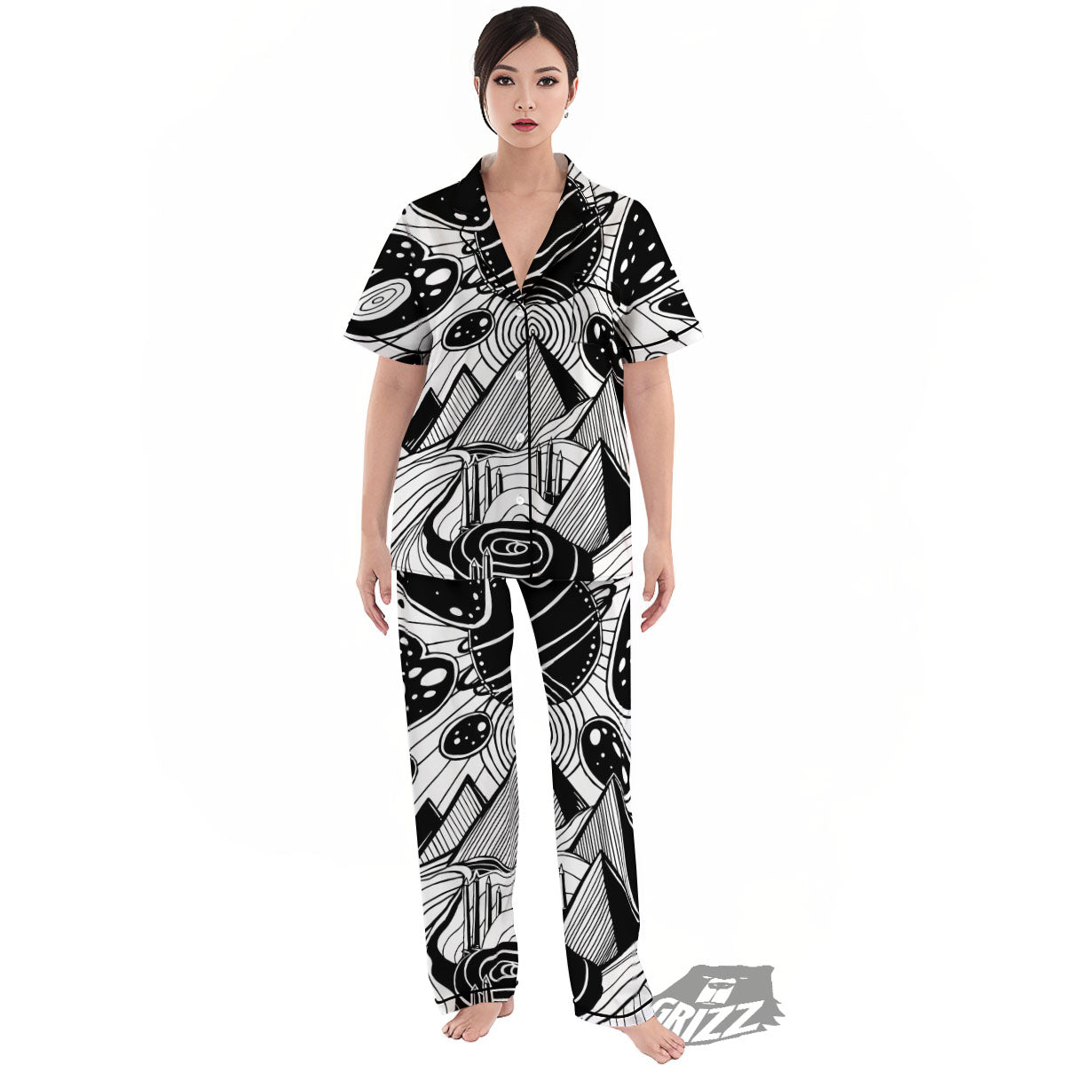 Pyramid UFO Print Women's Pajamas Set-grizzshop