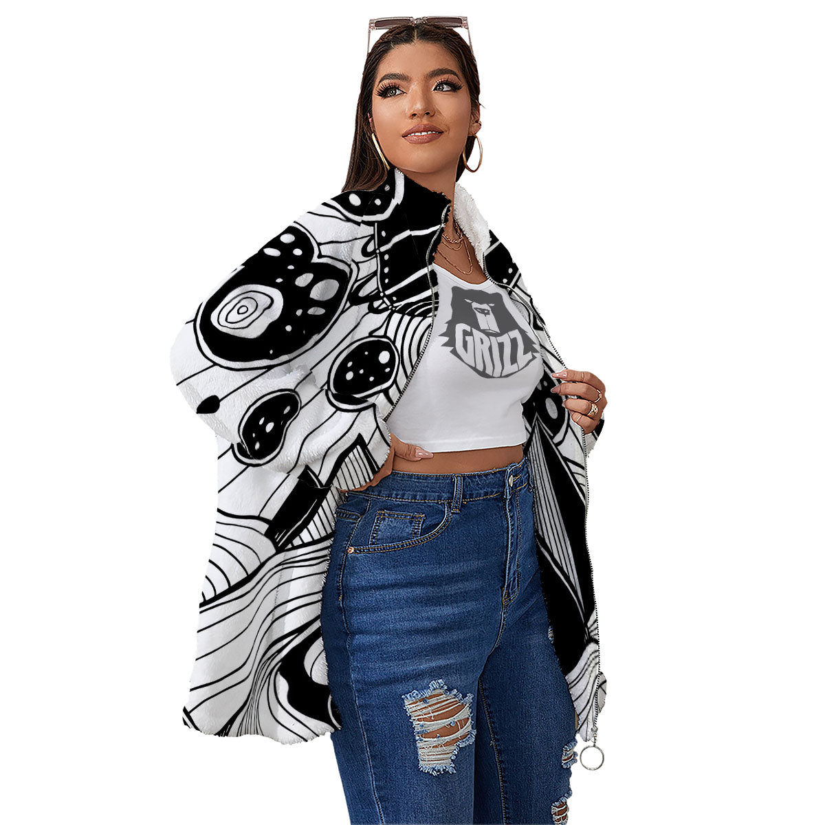 Pyramid UFO Print Women's Sherpa Jacket-grizzshop