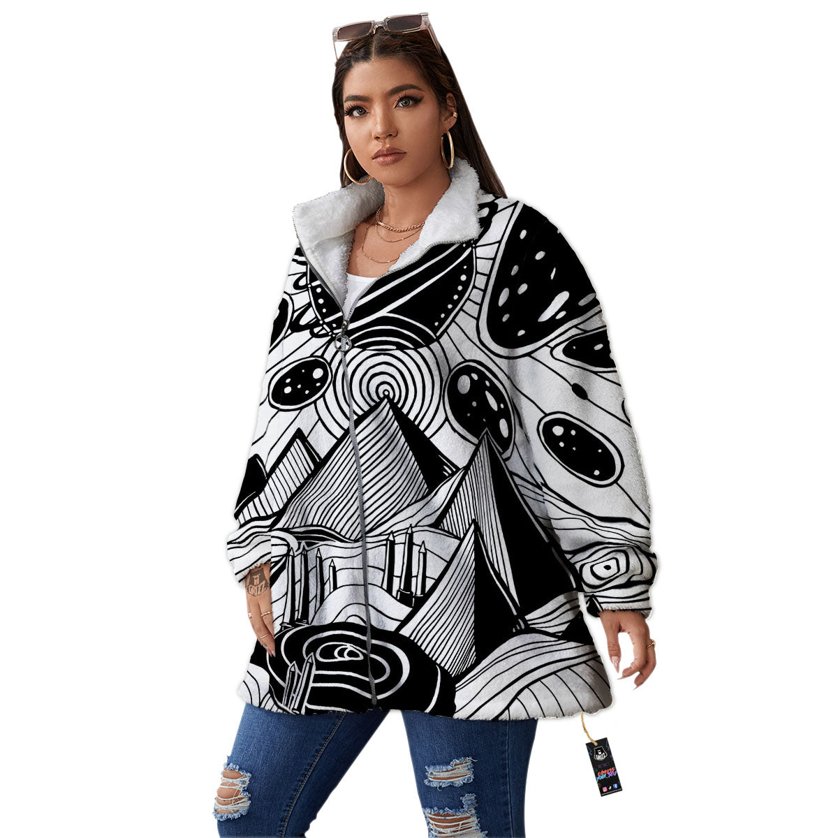 Pyramid UFO Print Women's Sherpa Jacket-grizzshop