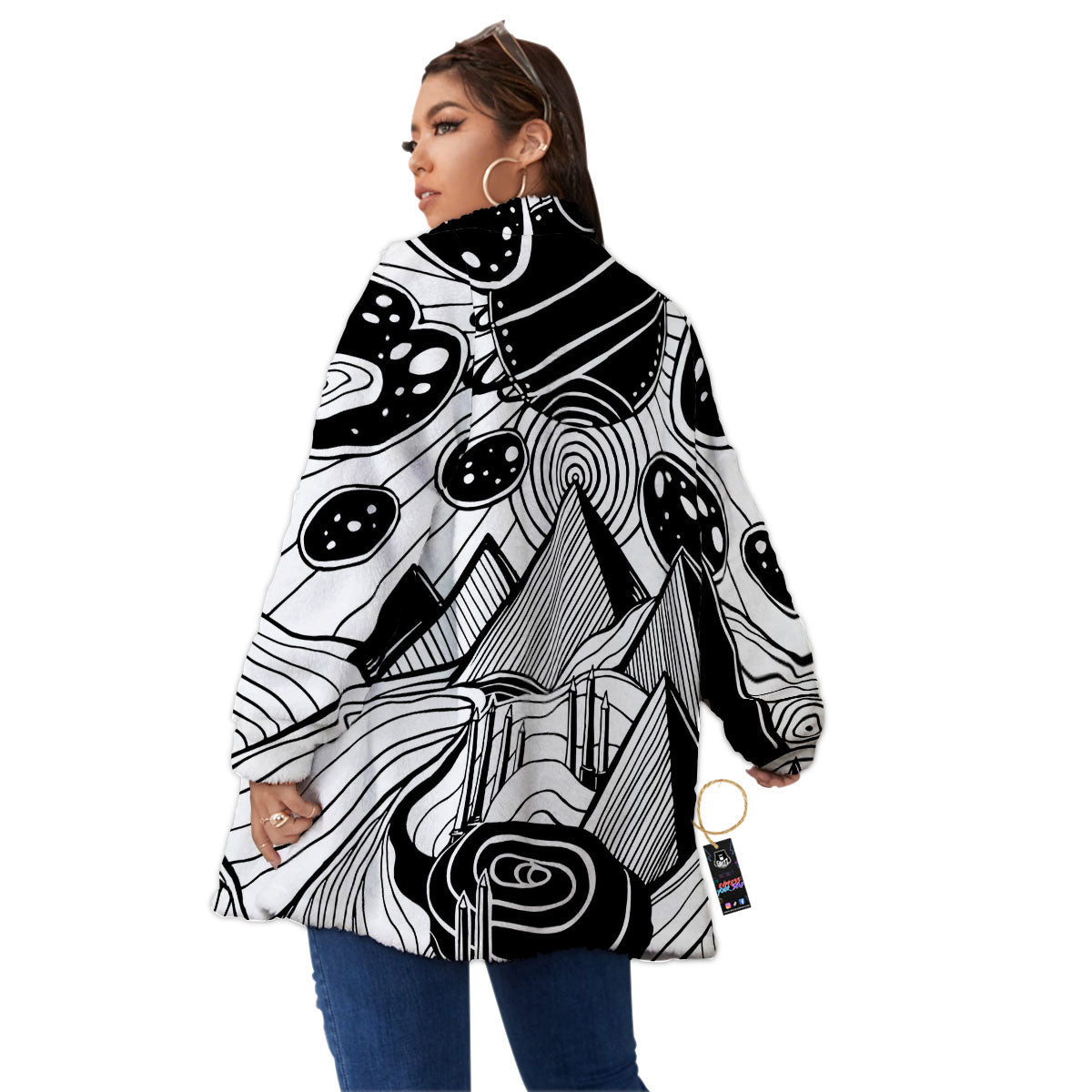 Pyramid UFO Print Women's Sherpa Jacket-grizzshop