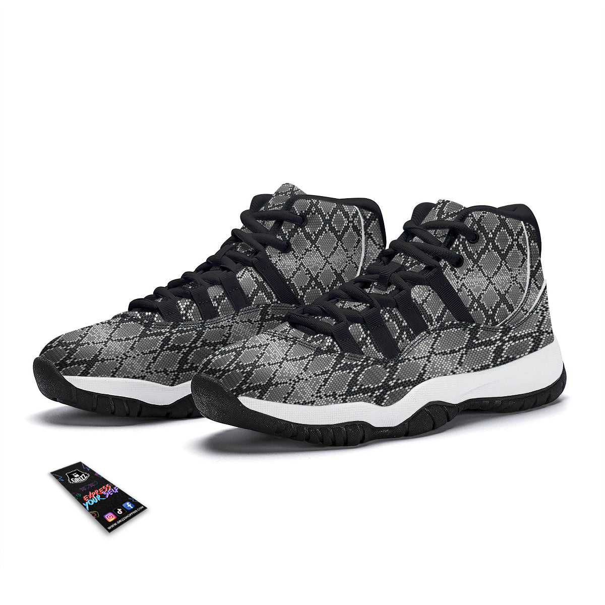 Python Skin Snakeskin Pattern Print Black Bball Shoes-grizzshop