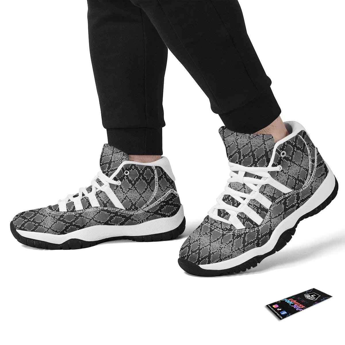 Python Skin Snakeskin Pattern Print White Bball Shoes-grizzshop