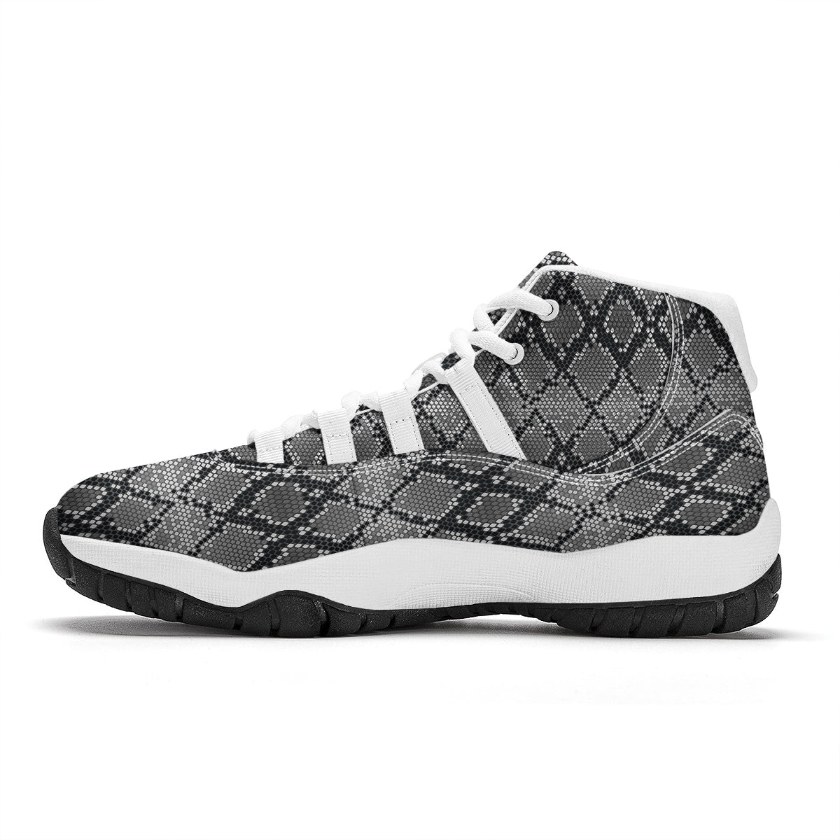 Python Skin Snakeskin Pattern Print White Bball Shoes-grizzshop