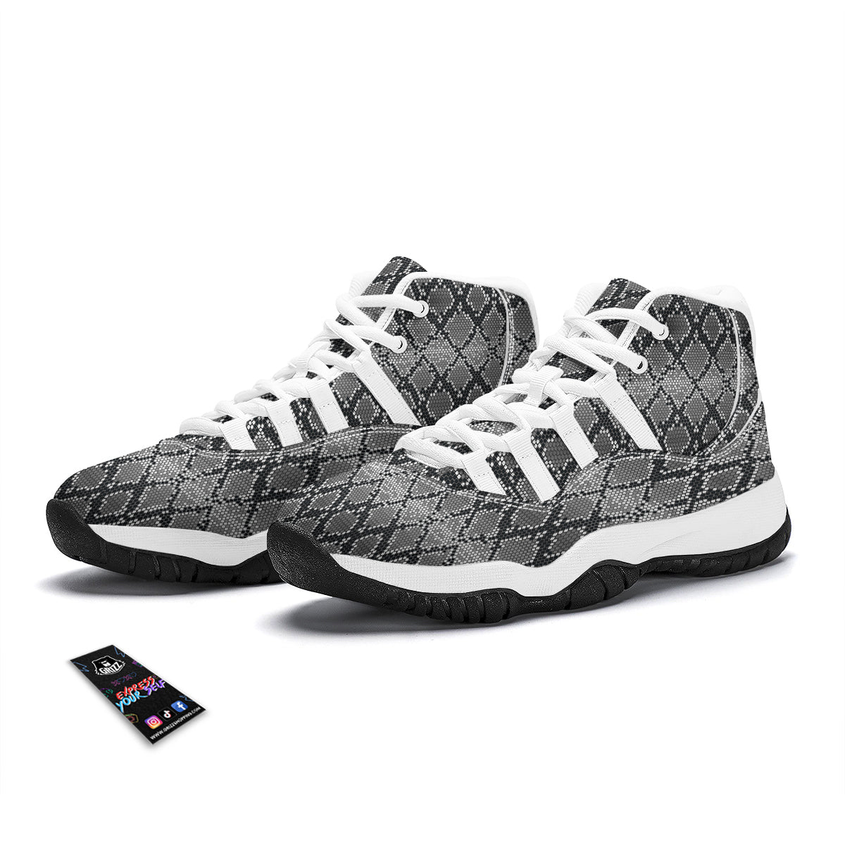 Python Skin Snakeskin Pattern Print White Bball Shoes-grizzshop