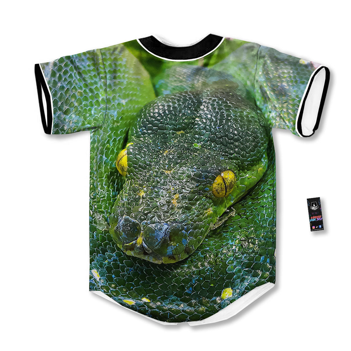 Python Snake Green Reticulated Print Baseball Jersey-grizzshop