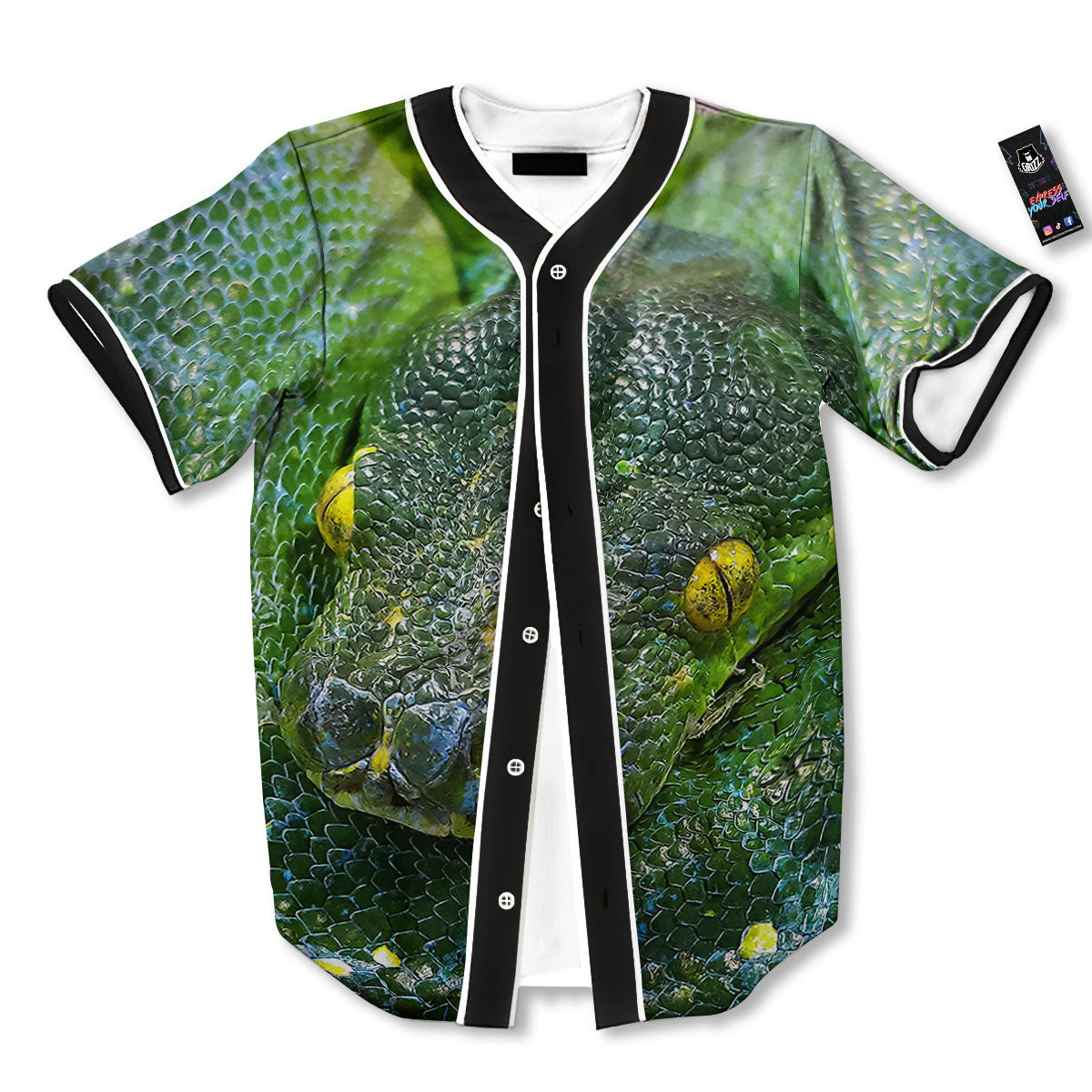 Python Snake Green Reticulated Print Baseball Jersey-grizzshop