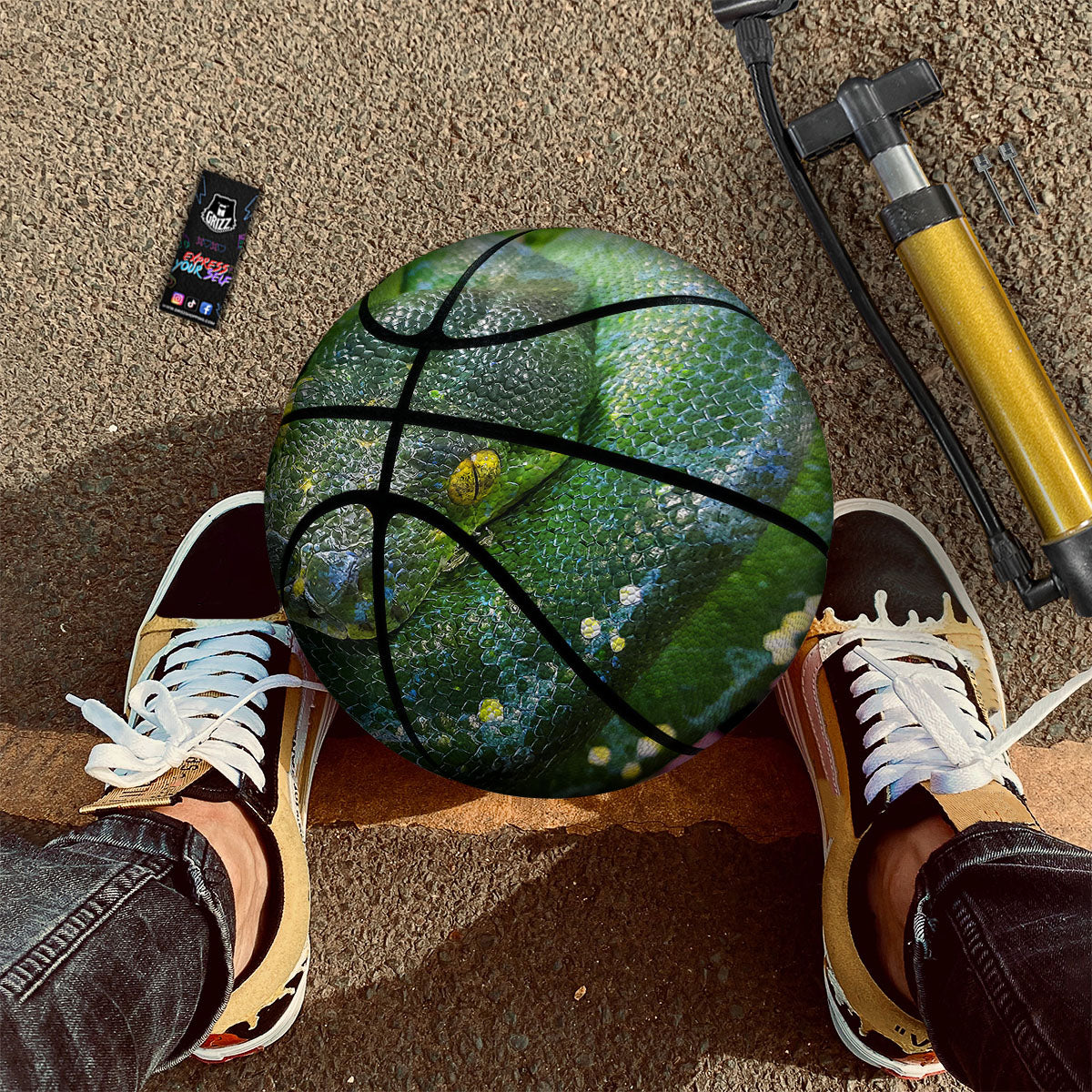 Python Snake Green Reticulated Print Basketball-grizzshop