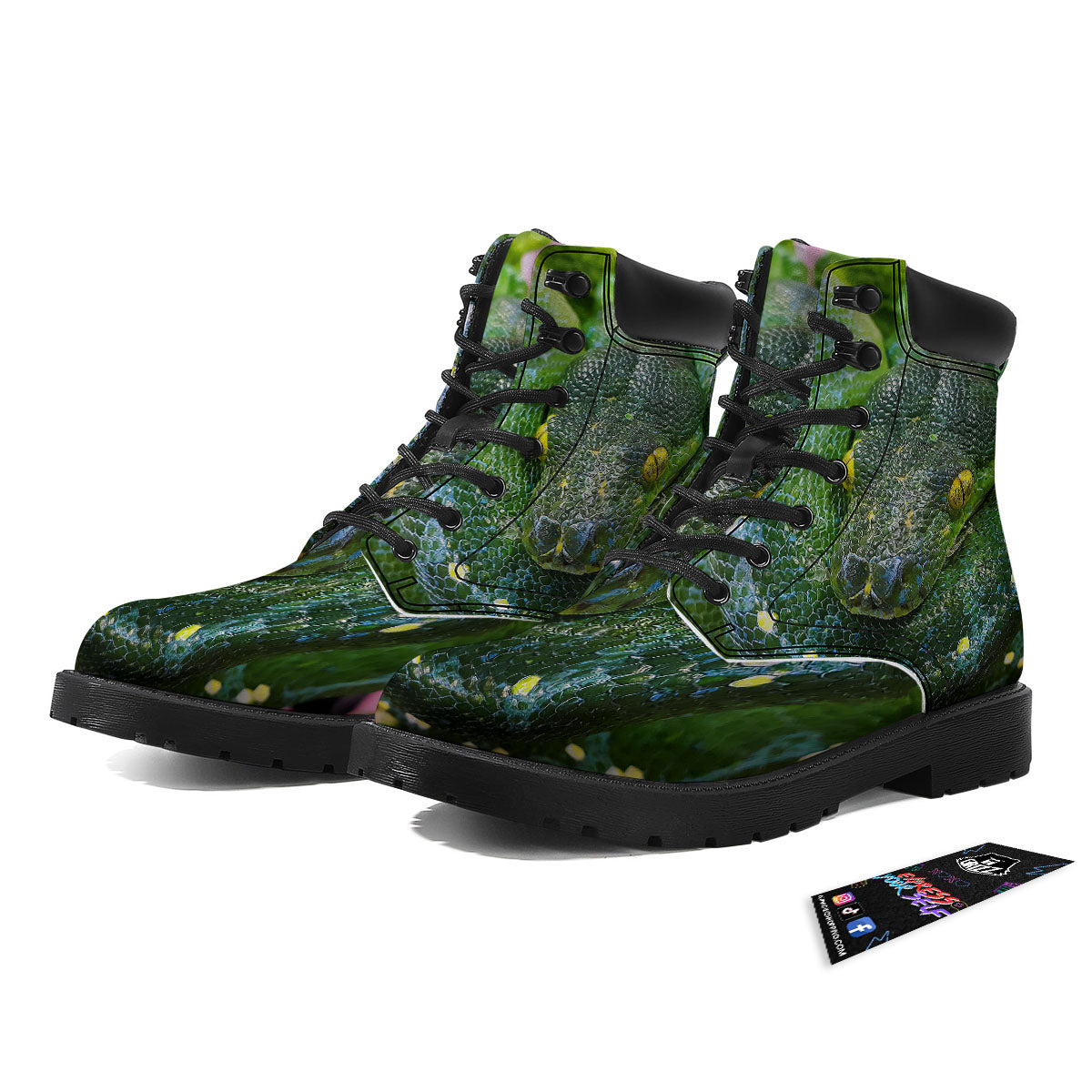 Python Snake Green Reticulated Print Boots-grizzshop