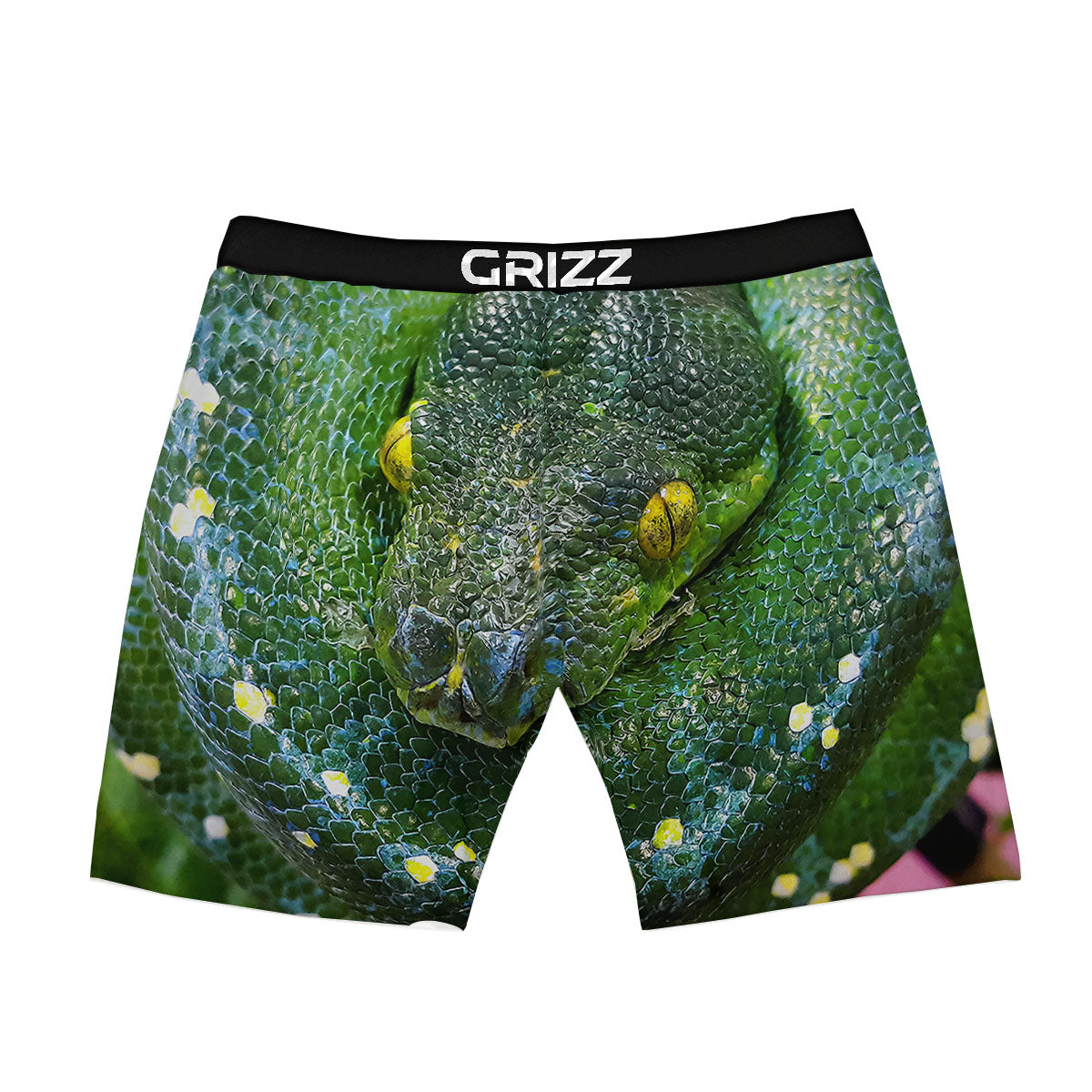 Python Snake Green Reticulated Print Boxer Briefs-grizzshop