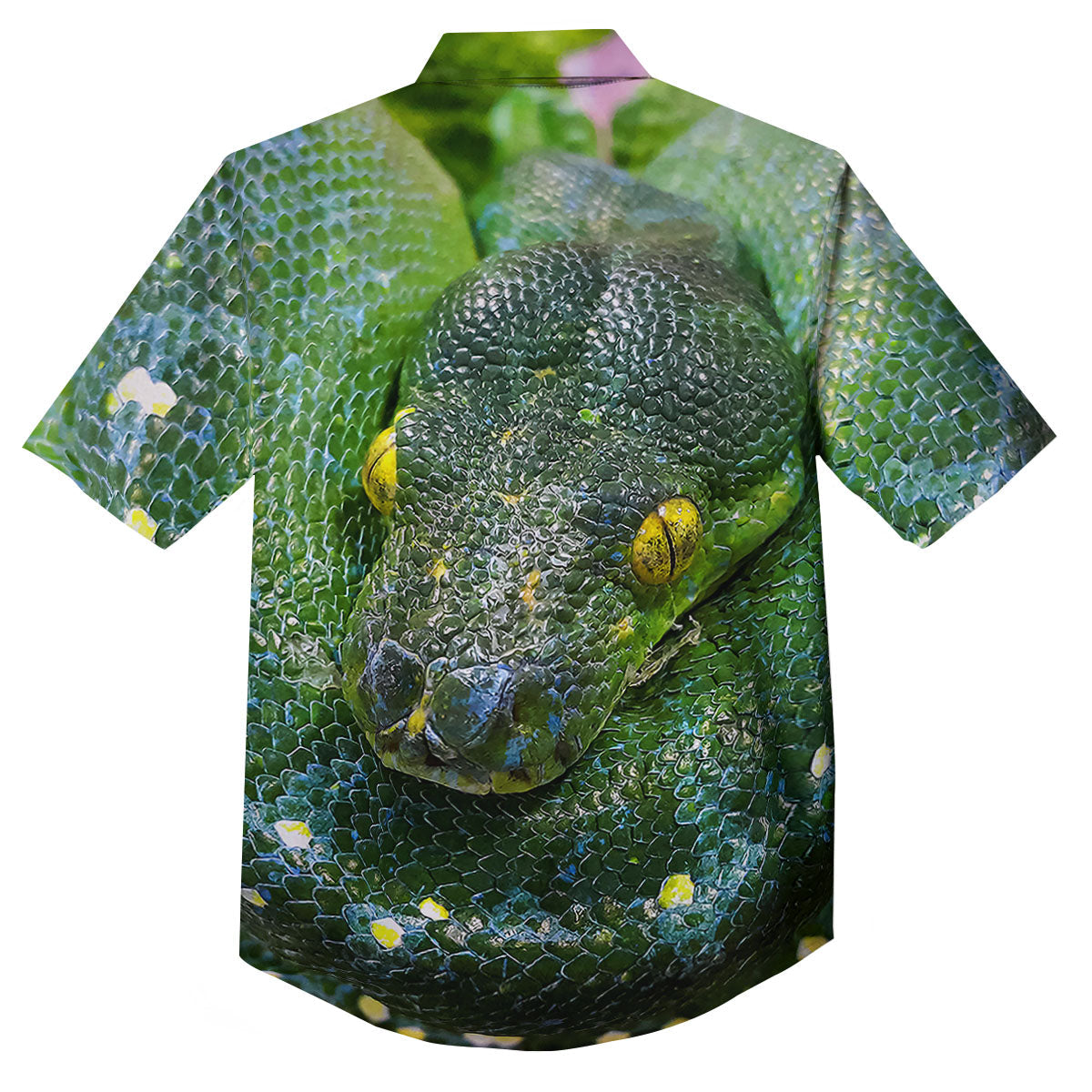 Python Snake Green Reticulated Print Button Up Shirt-grizzshop