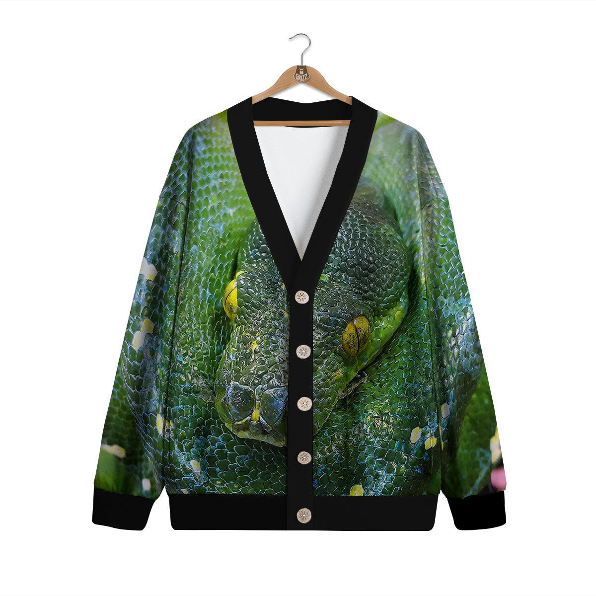 Python Snake Green Reticulated Print Cardigan-grizzshop